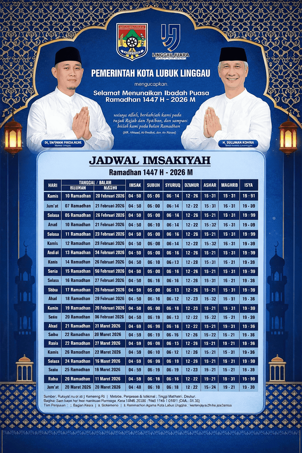 Jadwal Puasa Ramadhan 1447 H Kota Lubuk Linggau